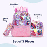 Eazy Kids Girl Things 17Inch School Bag, Lunch Bag And Pencil Case - Pink (Set of 3)