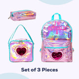 Eazy Kids Mermaid Love 17Inch School Bag, Lunch Bag And Pencil Case - Pink (Set of 3)