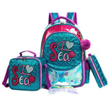 Eazy Kids Mermaid Sea 17Inch School Bag, Lunch Bag And Pencil Case - Green (Set of 3)