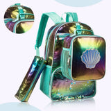 Eazy Kids Mermaid Shell 17Inch School Bag, Lunch Bag And Pencil Case - Green (Set of 3)