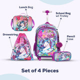 Eazy Kids Unicorn 17Inch School Bag, Lunch Bag, Activity Bag And Pencil Case - Pink (Set of 4)