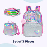 Eazy Kids Girl Power 18Inch School Bag, Lunch Bag And Pencil Case - Pink (Set of 3)