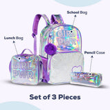 Eazy Kids Girl Power 18Inch School Bag, Lunch Bag And Pencil Case - Purple (Set of 3)