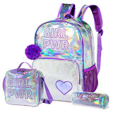 Eazy Kids Girl Power 18Inch School Bag, Lunch Bag And Pencil Case - Purple (Set of 3)