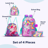 Eazy Kids Unicorn 18Inch School Bag, Lunch Bag, Activity Bag & Pencil Case - Pink (Set of 4)