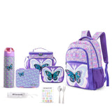 Eazy Kids 18" Backpack With Water Bottle, Lunch Box, Lunch Bag and Pencil Case - 3D Butterfly Purple