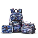 Eazy Kids 18" Backpack With Water Bottle, Lunch Box, Lunch Bag and Pencil Case - Car Racing