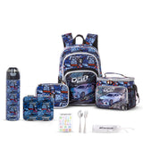 Eazy Kids 18" Backpack With Water Bottle, Lunch Box, Lunch Bag and Pencil Case - Car Racing
