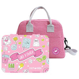 Eazy Kids Girl Power Bento Box With Insulated Lunch Bag & Cutter Set - Pink