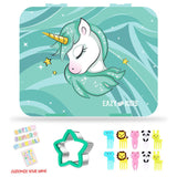 Eazy Kids Unicorn Bento Box With Insulated Lunch Bag & Cutter Set - Green