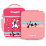 Eazy Kids Shine Unicorn Bento Boxes With Insulated Lunch Bag - Pink