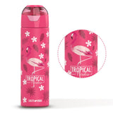 Eazy Kids  Tropical Tritan Bento Lunch Box with Stainless Steel Bottle - Pink