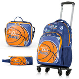 Eazy Kids Basket Ball 18Inch Backpack with 4 Wheel Trolley, Lunch Bag and Pencil Case Set (Set of 4)