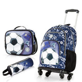 Eazy Kids Football 18Inch Backpack with 4 Wheel Trolley, Lunch Bag and Pencil Case Set (Set of 4)