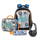 Eazy Kids Skate Board 17 Inch Backpack with Headset, Lunch Bag and Pencil Case Set (Set of 4)
