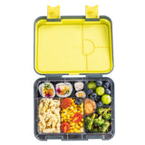 Eazy Kids T-Rex Dino 6/4 Convertible Bento Lunch Box With Steel Spoon & Fork Set And Alphabets Sticker - Grey