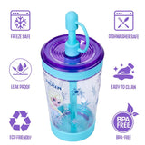 Eazy Kids Disney Frozen Princess Elsa Tritan Sipper Tumbler Water Bottle with Straw and Leash Lid 480ml - Blue