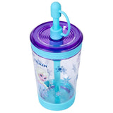 Eazy Kids Disney Frozen Princess Elsa Tritan Sipper Tumbler Water Bottle with Straw and Leash Lid 480ml - Blue