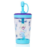 Eazy Kids Disney Frozen Princess Elsa Tritan Sipper Tumbler Water Bottle with Straw and Leash Lid 480ml - Blue