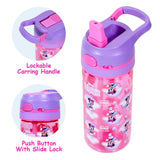 Eazy Kids Disney Minnie Mouse Tritan Water Bottle with Lockable Push button and Carry Handle 420ml - Purple Pink