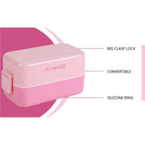 Eazy Kids Double Decker tic-tac-toe Lunch Box With Bento Compartment Splitter Sauce Box and Spoon - Pink (1200ml)