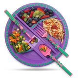 Eazy Kids Gardening Design Plate with Spoon, Fork & Pusher - Purple