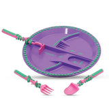 Eazy Kids Gardening Design Plate with Spoon, Fork & Pusher - Purple
