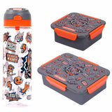 Eazy Kids Gen Z Lunch Box Set, Tritan Water Bottle with Spray 750ml And Snack Box - Grey