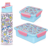 Eazy Kids Gen Z Skater Lunch Box, Tritan Water Bottle with Flip Lid 750ml And Snack Box - Blue