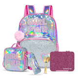 Eazy Kids Girl Power School Bag Combo Set - Glitter Pink (Set of 4)