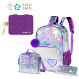 Eazy Kids Girl Power School Bag - Glitter Purple (Set of 4)
