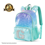 Eazy Kids Girl Glitter 17Inch Backpack with 4 Wheel Trolley, Lunch Bag and Pencil Case Set - Green (Set of 4)