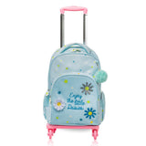 Eazy Kids Little Daisy 17Inch School Bag With 4 Wheel Trolley, Lunch Bag and Pencil Pouch Set - Green (Set of 4)