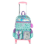 Eazy Kids  Love 17Inch School Bag With 4 Wheel Trolley, Lunch Bag and Pencil Pouch Set - Green (Set of 4)