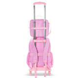 Eazy Kids Sugar Pop 17Inch Backpack with 4 Wheel Trolley, Lunch Bag and Pencil Case Set - Pink (Set of 4)