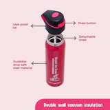 Eazy Kids Double Wall Insulated School Water Bottle 500ml - Pink