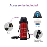 Eazy Kids Double Wall Insulated School Water Bottle 800ml - Red