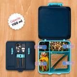 Eazy Kids Aircraft Jumbo Bento Lunch Box With Steel Water Bottle, Spoon & Fork Set, And Insulated Lunch Bag - Blue