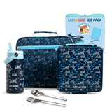Eazy Kids Aircraft Jumbo Bento Lunch Box With Steel Water Bottle, Spoon & Fork Set, And Insulated Lunch Bag - Blue