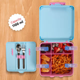 Eazy Kids Flamingo Jumbo Bento Lunch Box With Steel Water Bottle, Spoon & Fork Set, And Insulated Lunch Bag - Pink