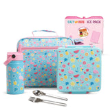 Eazy Kids Flamingo Jumbo Bento Lunch Box With Steel Water Bottle, Spoon & Fork Set, And Insulated Lunch Bag - Pink