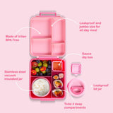 Eazy Kids Jumbo Bento Lunch Box With Thermos & Dip Jar- Pink