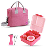 Eazy Kids Jumbo Bento Lunch Box with Pink Lunch Bag, Food Jar and Cutlery - Pink