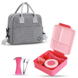 Eazy Kids Jumbo Bento Lunch Box with Grey Lunch Bag, Food Jar and Cutlery - Pink