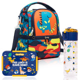 Eazy Kids Dinosaur Lunch Bag, Lunch Box and Water Bottle Set - Blue (Set of 3)