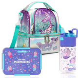 Eazy Kids Mermaid Lunch Bag, Lunch Box And Water Bottle Set - Purple (Set of 3)