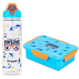 Eazy Kids Jawsome Lunch Box And Tritan Water Bottle With 2in1 Drinking Flip Lid and Sipper- Blue
