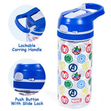 Eazy Kids Marvel Avengers Tritan Water Bottle with Lockable Push button and Carry Handle 420ml - Blue