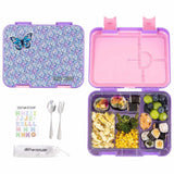 Eazy Kids Butterfly 6/4 Convertible Bento Lunch Box With Steel Spoon & Fork Set And Alphabets Sticker - Purple