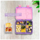 Eazy Kids Butterfly 6/4 Convertible Bento Lunch Box With Steel Spoon & Fork Set And Alphabets Sticker - Purple